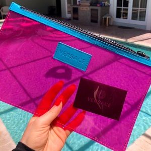 Versace NWT Neon PVC Wristlet Zippered Pouch
